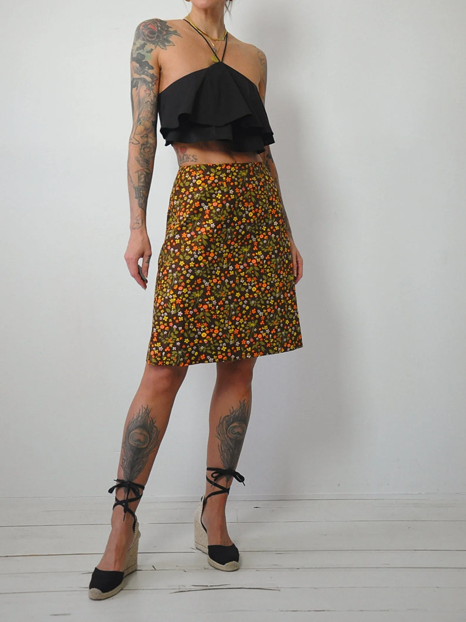 1960's Daisy Print Pencil Skirt