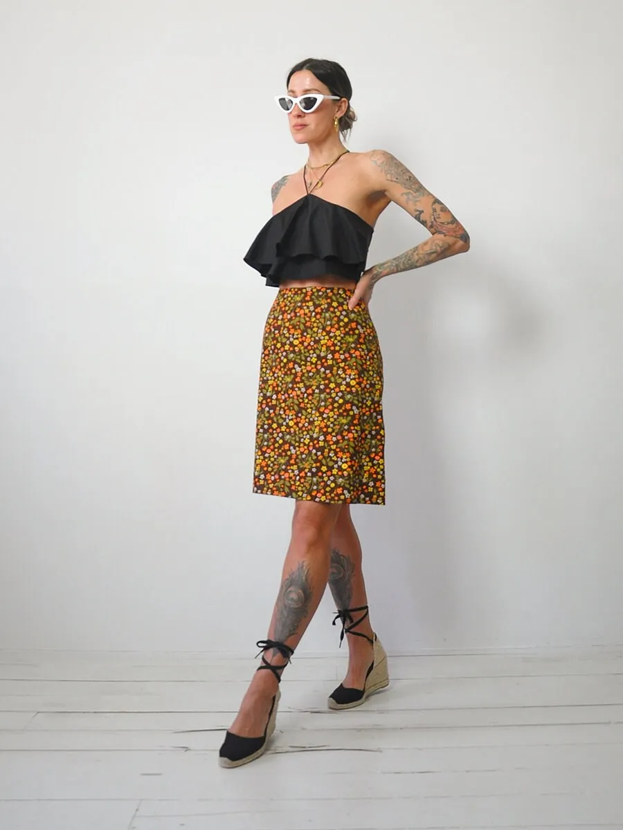 1960's Daisy Print Pencil Skirt