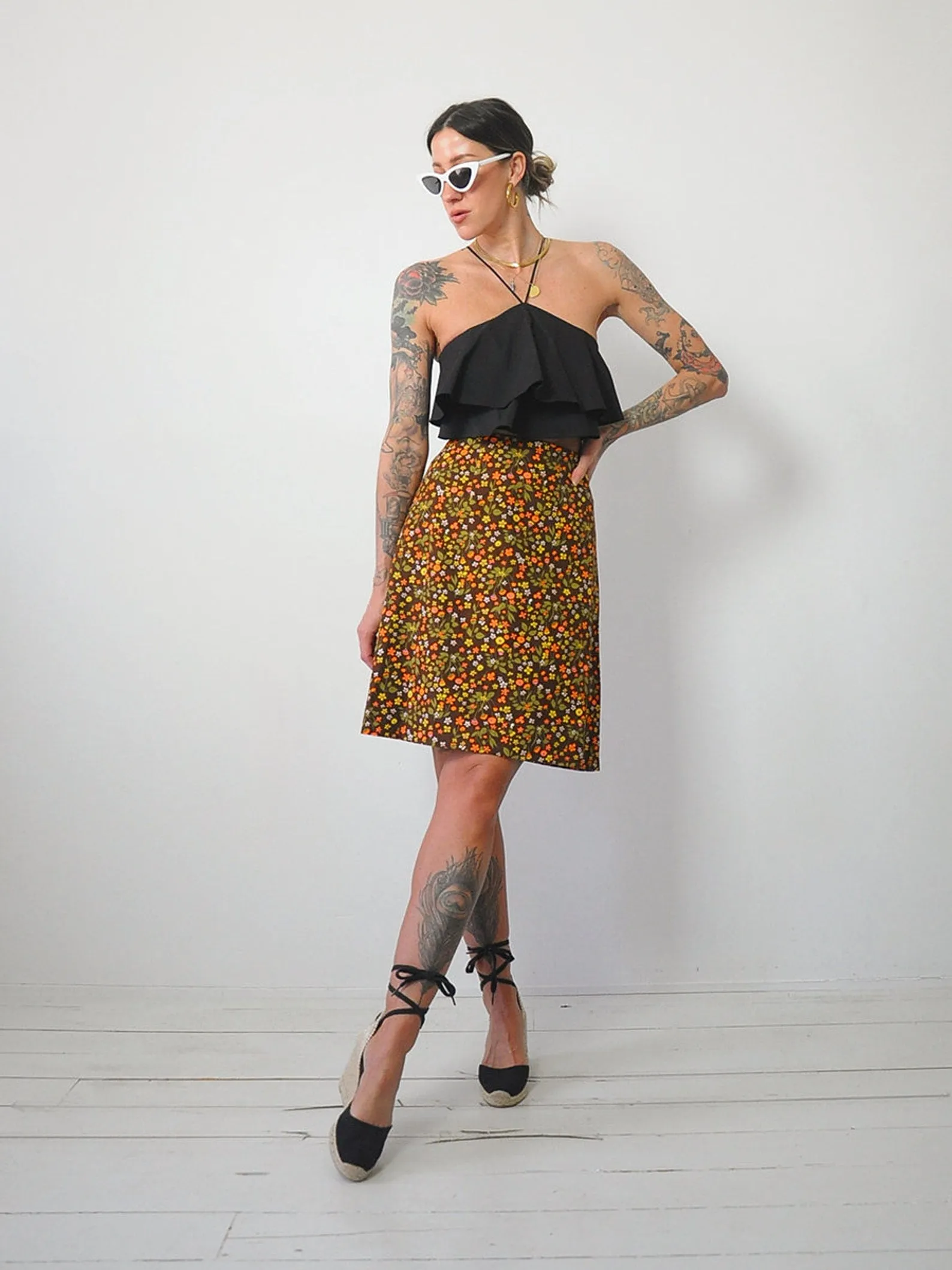 1960's Daisy Print Pencil Skirt