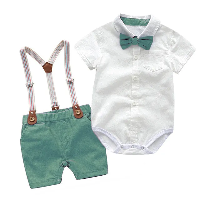 2PCS Baby Boy Bowtie Romper Suspender Outfit