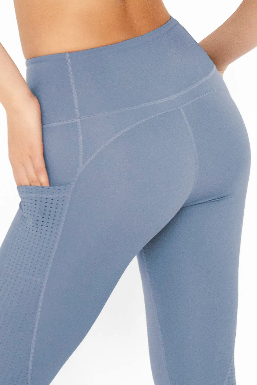 4 for $54 - Sky Blue Cassi Mesh Pockets Workout Leggings Yoga Pants - Women