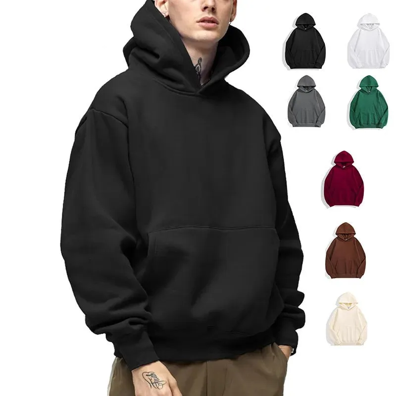 500GSM Heavy Weight Fashion Men's Hoodies New Autumn Winter Casual Thick Cotton Men's Top Solid Color Hoodies Sweatshirt Male