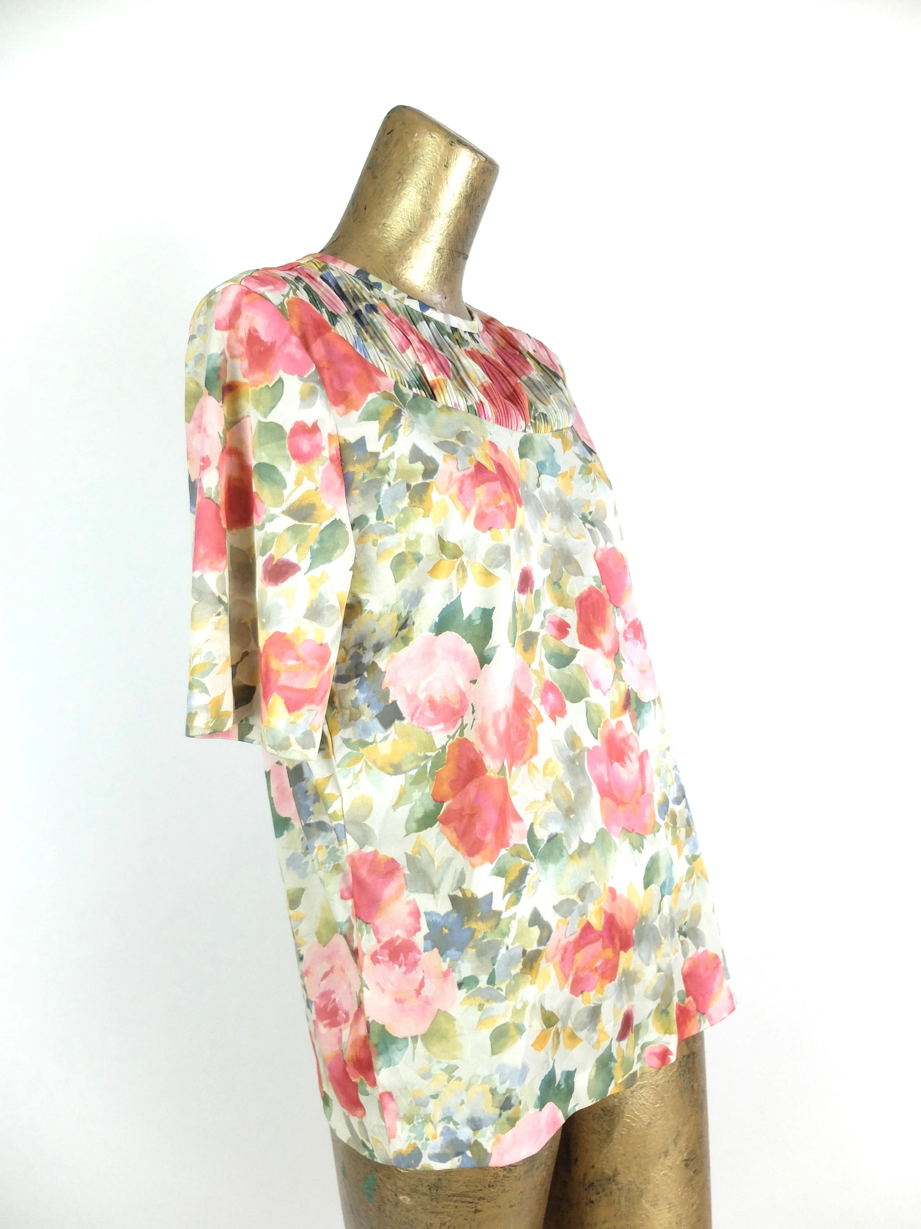 80s Bohemian Romantic Floral Half Sleeve Blouse