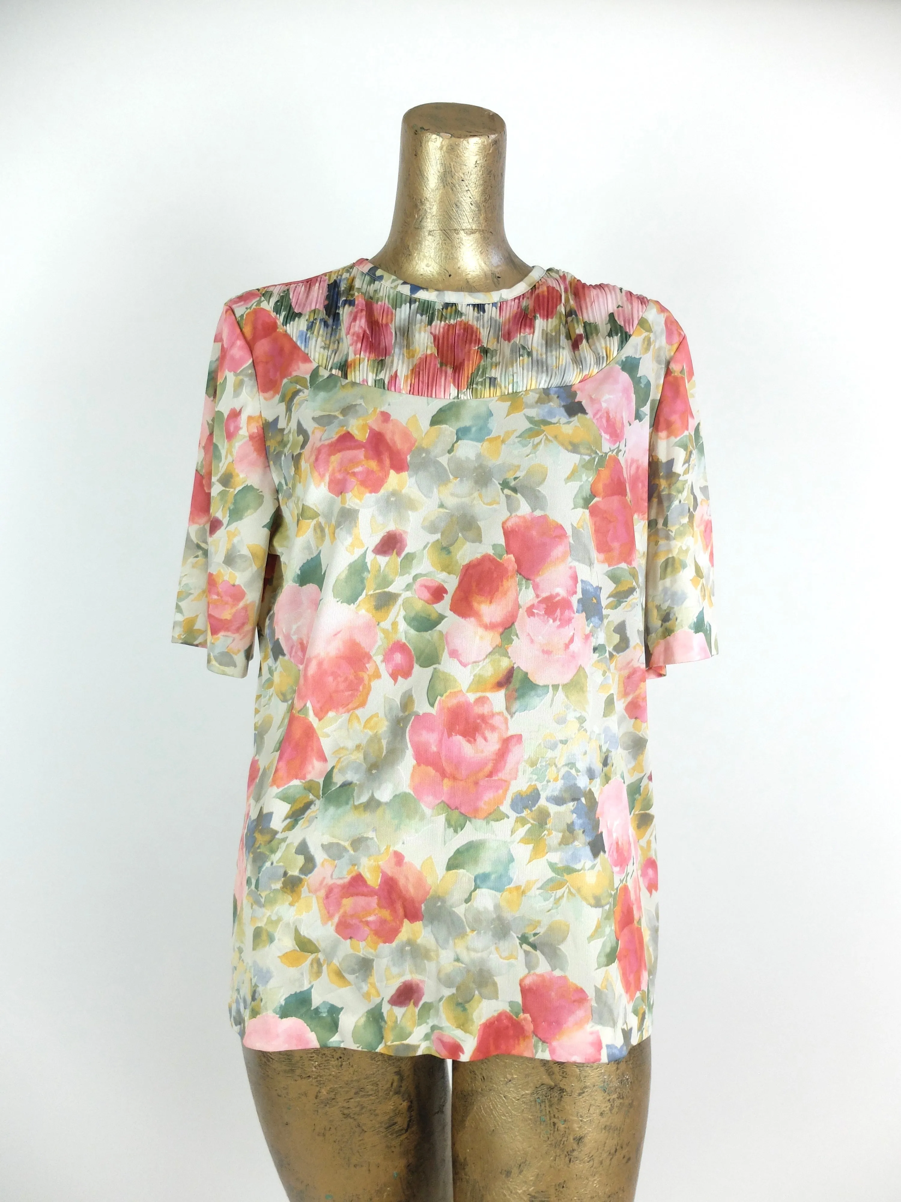 80s Bohemian Romantic Floral Half Sleeve Blouse