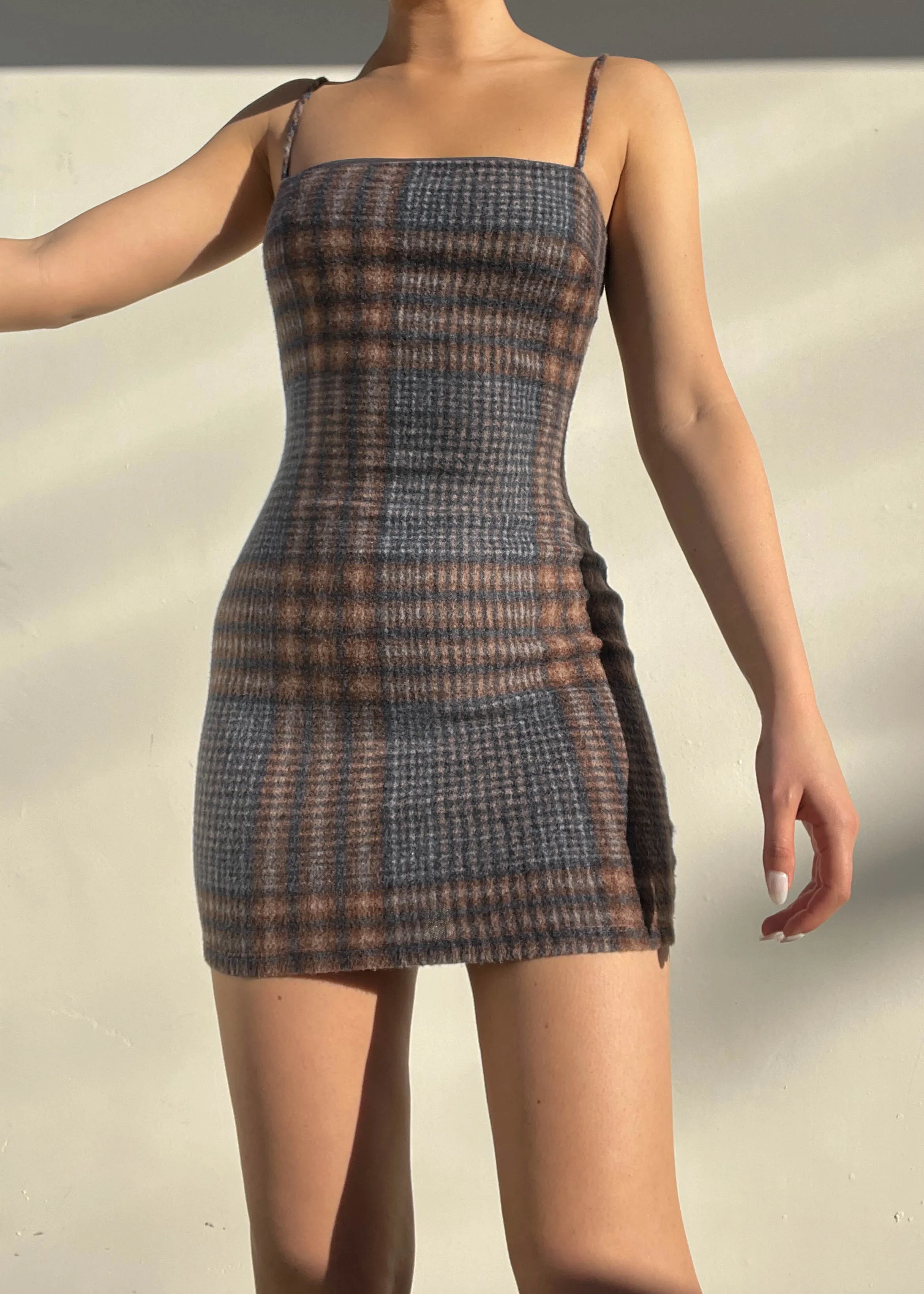 90's Plaid Knit Mini Dress (S)