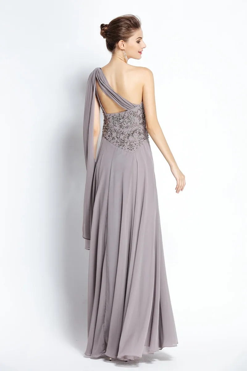 A-Line Floor-length One-shoulder Chiffon Sleeveless Prom Dress with Beading and Draping-334093