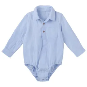 Archie Long Sleeve Button Romper Blue