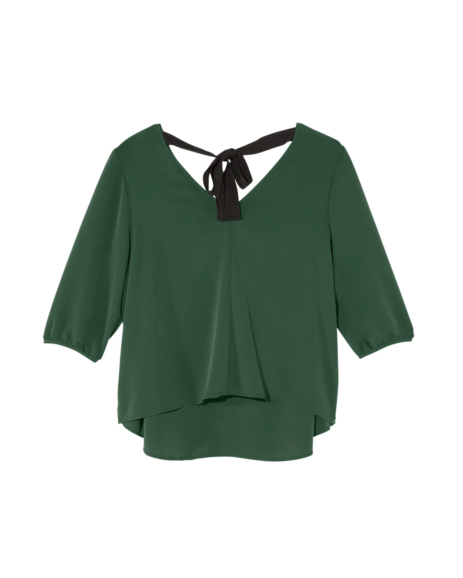 Arelis 3/4 Blouson Sleeve Blouse with Tie Back | Forest Green / Black