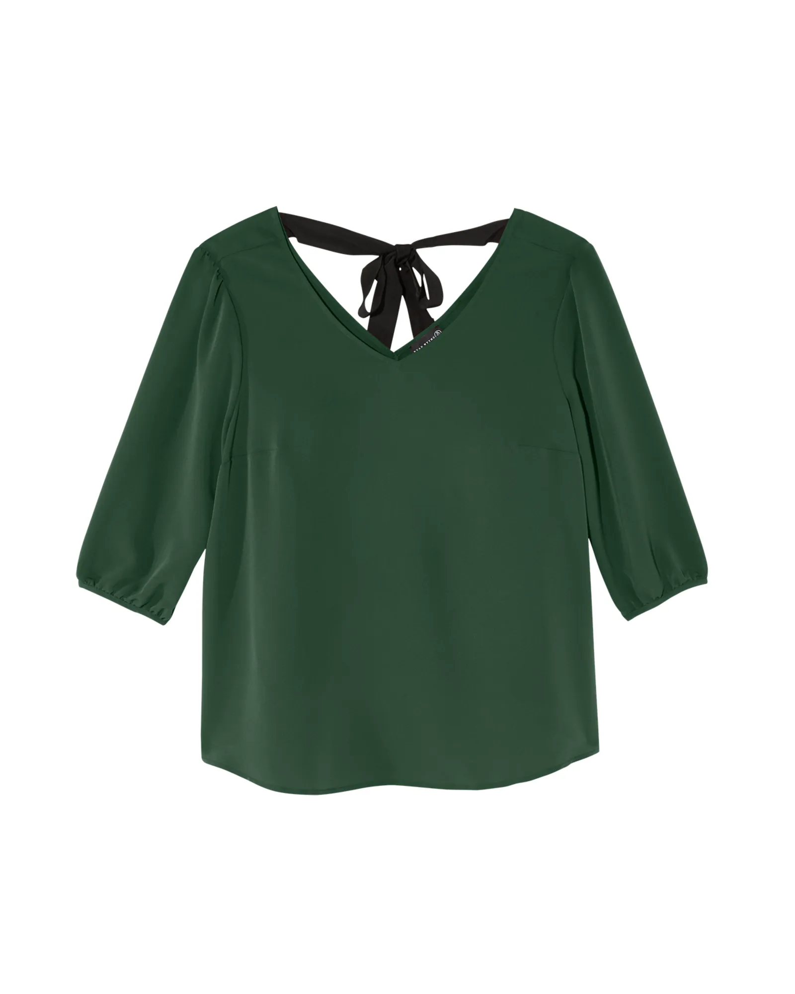 Arelis 3/4 Blouson Sleeve Blouse with Tie Back | Forest Green / Black