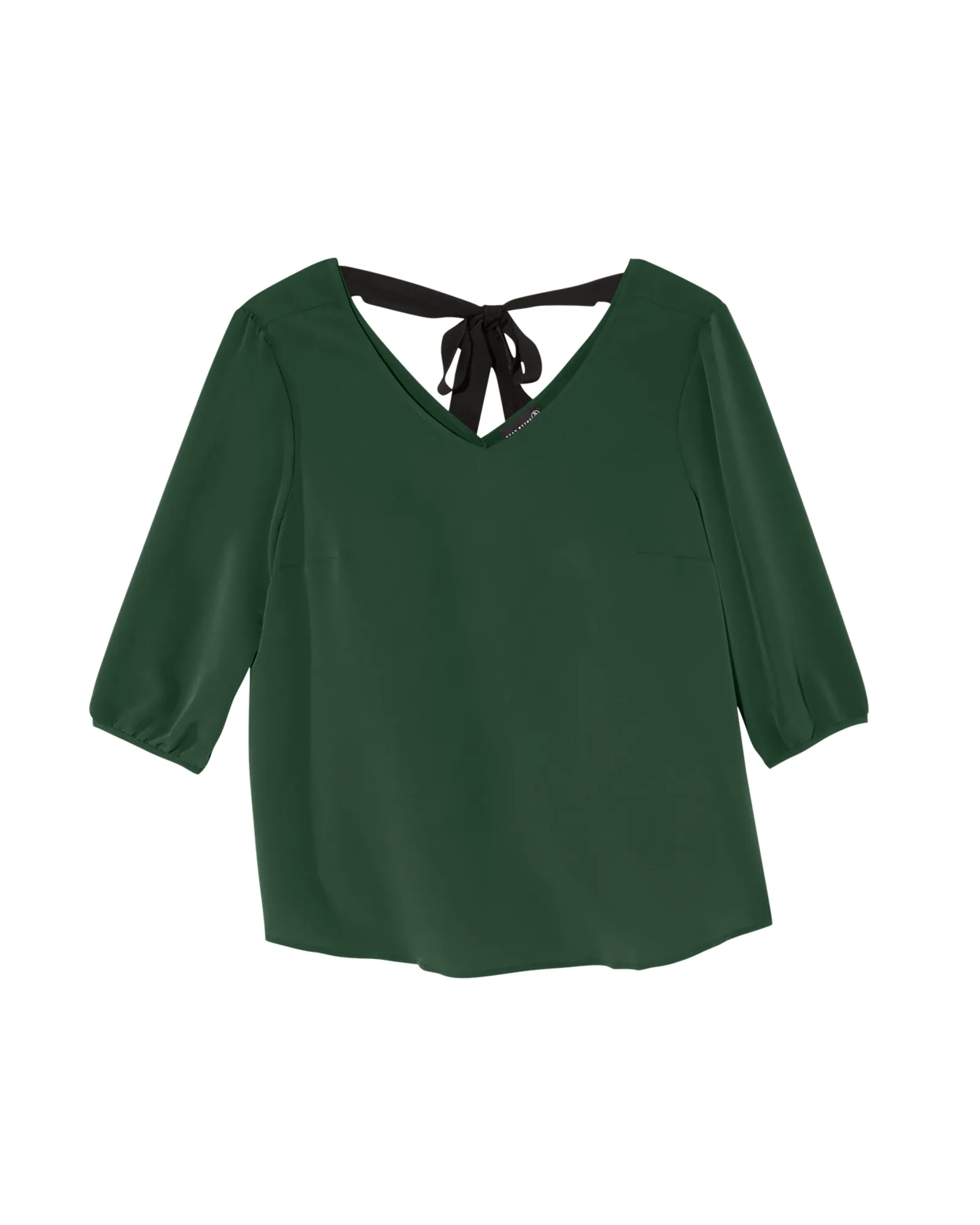 Arelis 3/4 Blouson Sleeve Blouse with Tie Back | Forest Green / Black