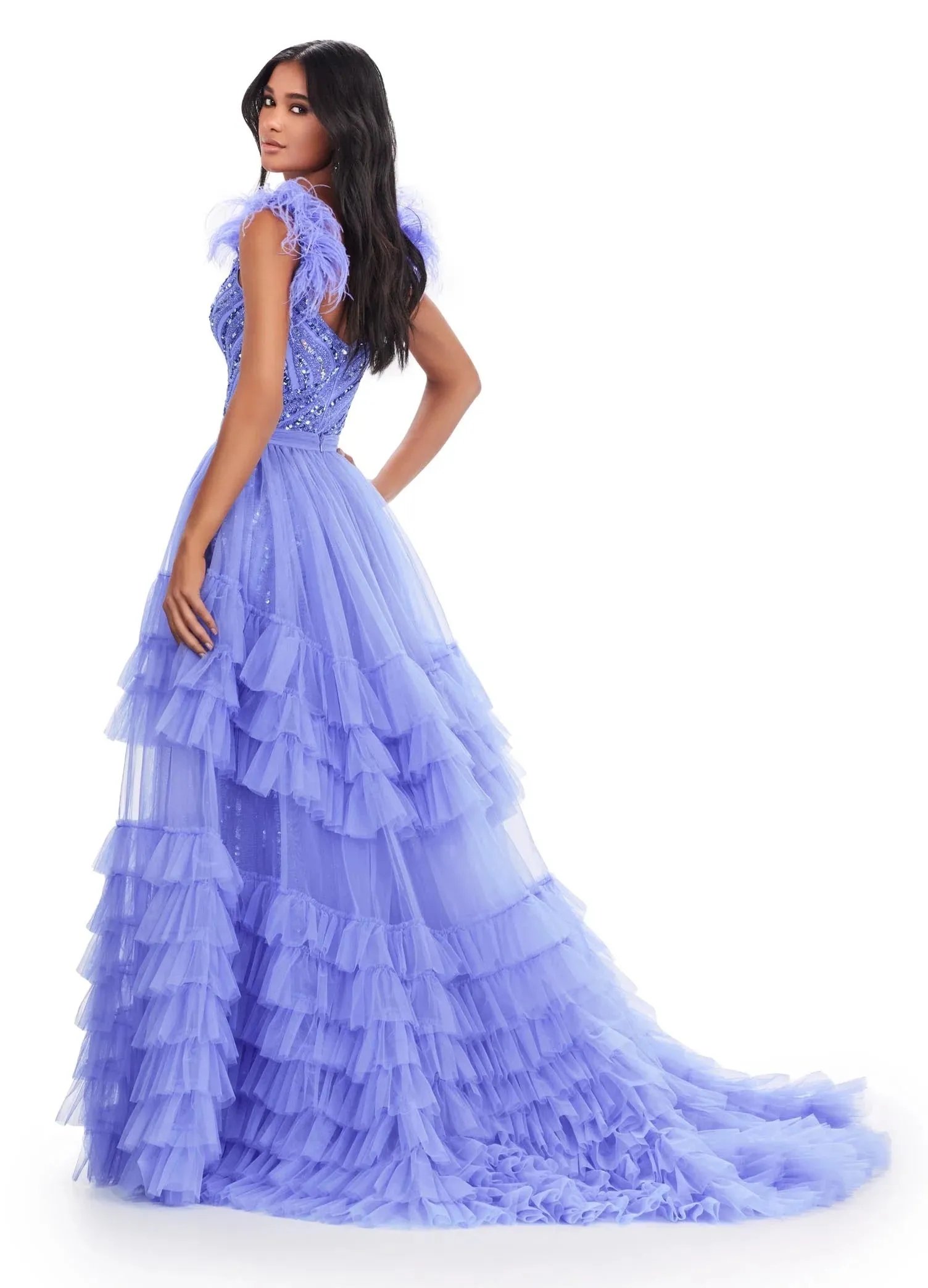 Ashley Lauren 11602 Size 6 Hot Pink Ruffle Tulle Detachable Overskirt Layer Ruffle Pageant Skirt Train Formal