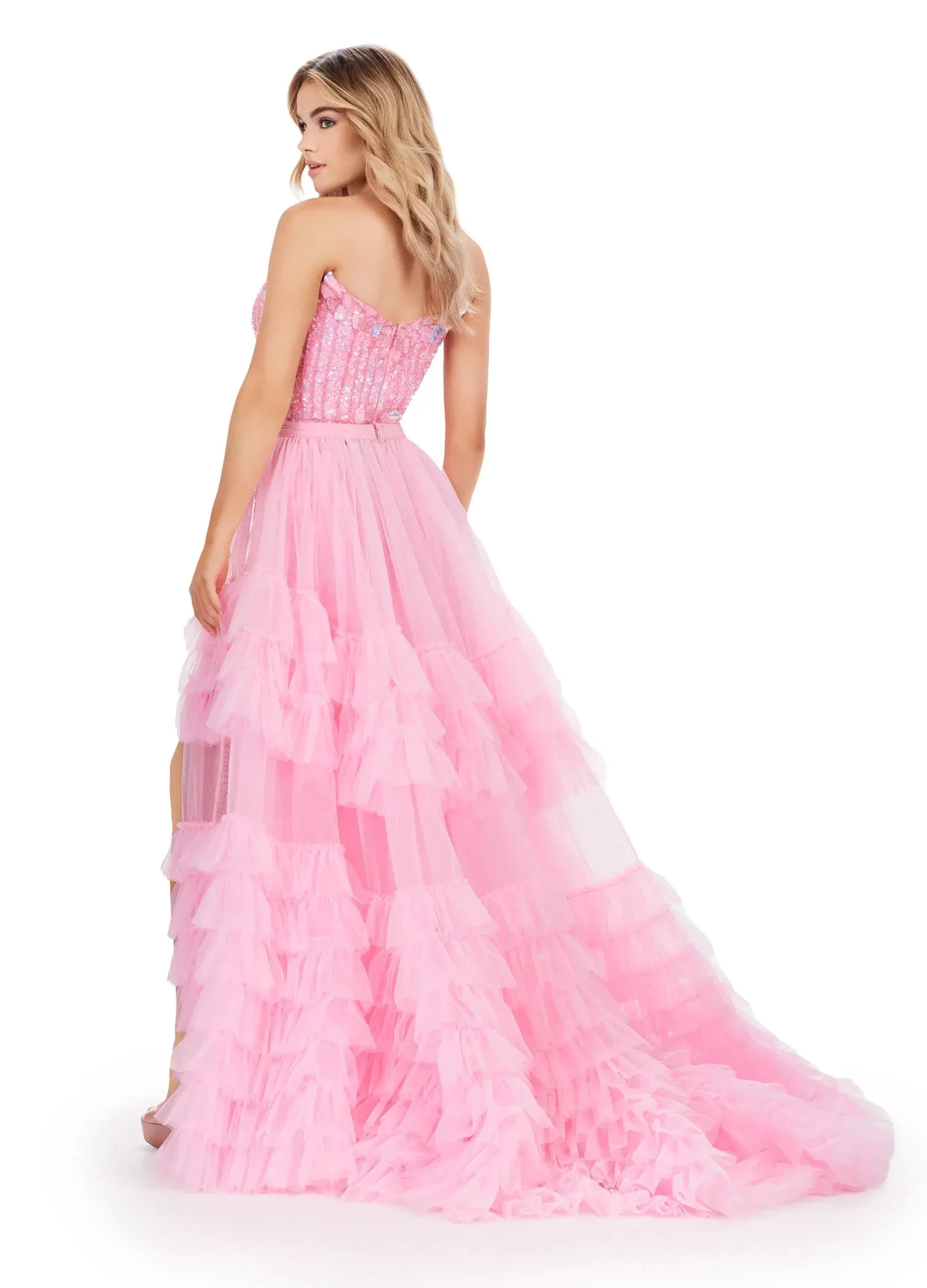 Ashley Lauren 11602 Size 6 Hot Pink Ruffle Tulle Detachable Overskirt Layer Ruffle Pageant Skirt Train Formal