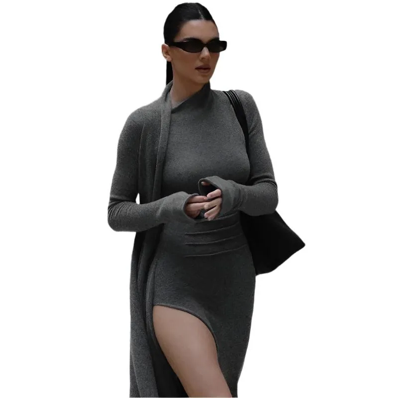 Asymmetrical Knit Long Dresses for Women Winter Fashion Kendall Outfits