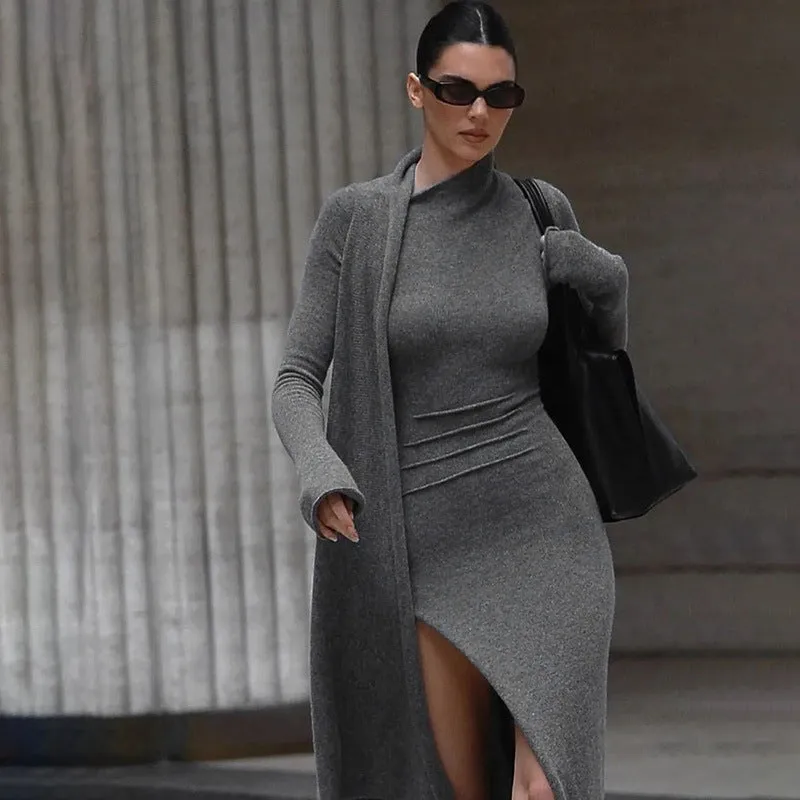 Asymmetrical Knit Long Dresses for Women Winter Fashion Kendall Outfits