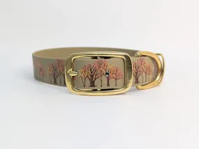 Autumn Trees on Beige Waterproof Dog Collar