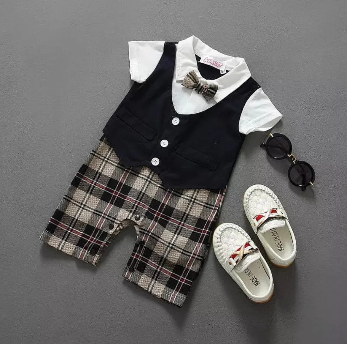 Baby Boy Gentleman Romper Suit with Bowtie