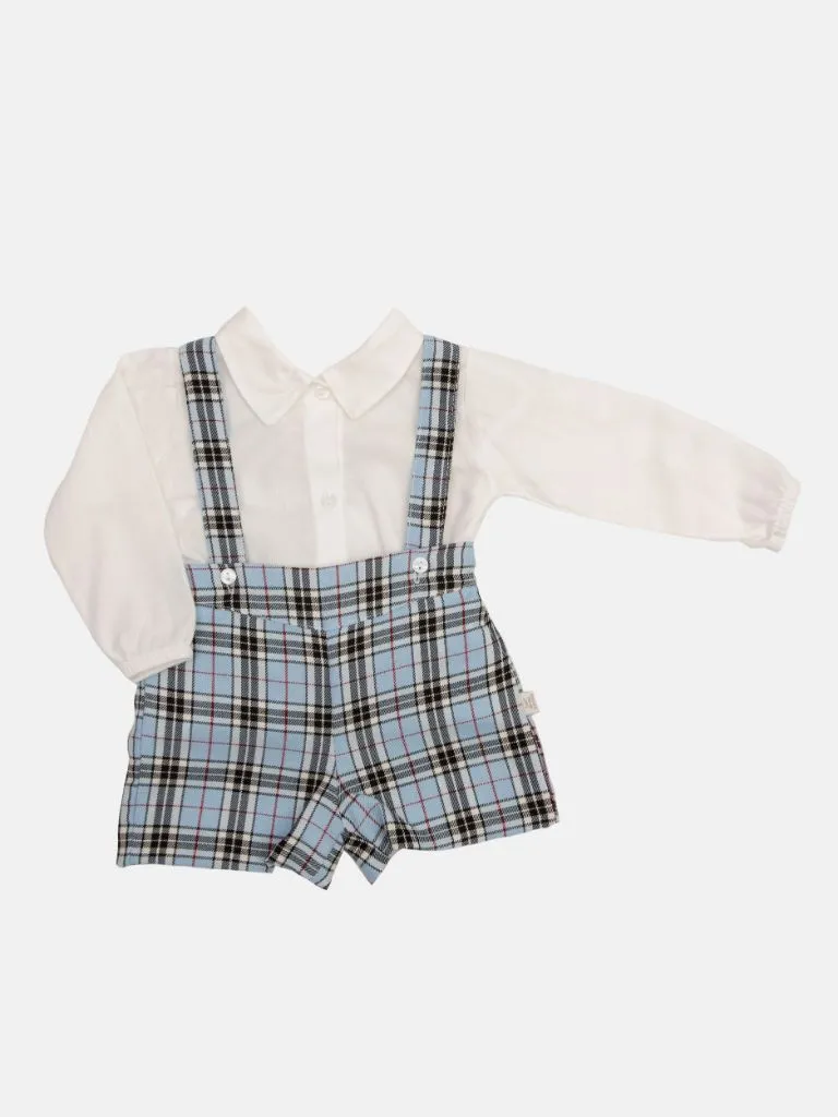 Baby Boy Luxury Tartan Romper with White shirt - Baby Blue