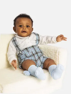 Baby Boy Luxury Tartan Romper with White shirt - Baby Blue