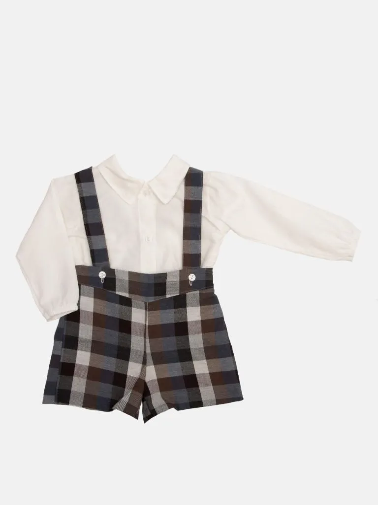 Baby Boy Luxury Tartan Romper with white shirt - Navy Blue