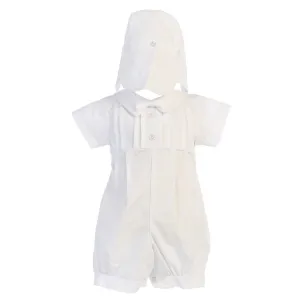 Baby Boys Pleats Poly Cotton Romper Baptism Christening Set 0-18M