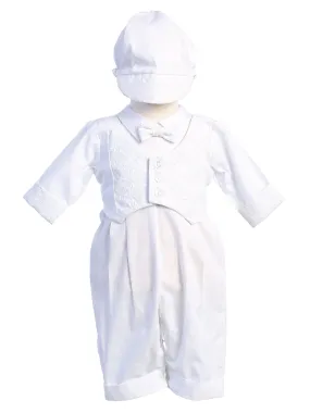 Baby Boys White Embroidered Vest Romper Grayson Christening Outfit 0-18M