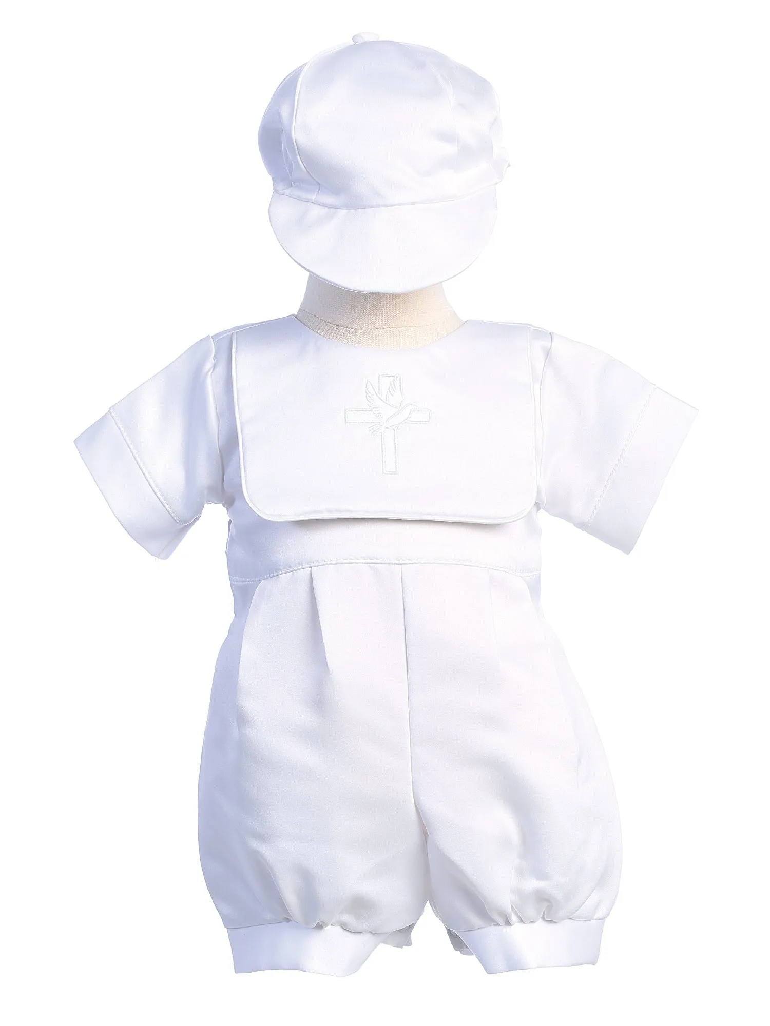 Baby Boys White Satin Holy Spirit Bib Kenneth Christening Romper Set 0-18M