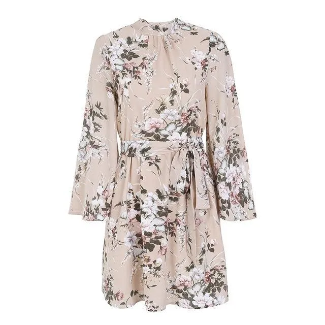 Backless Lace Up Boho Summer Flare Sleeve Floral Dress