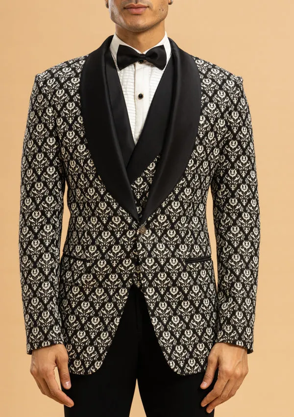 Black Italian Print Fabric Suit