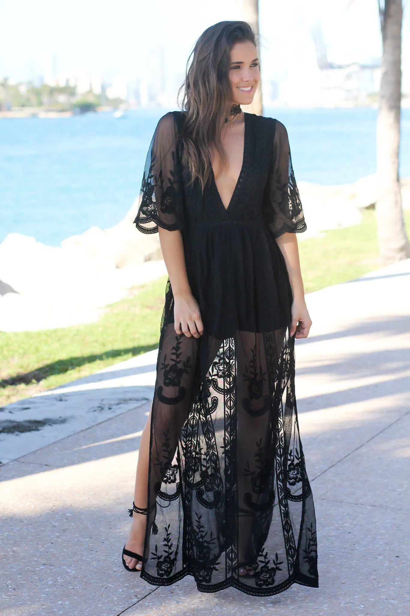 Black Lace Maxi Romper