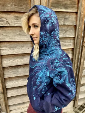 Blue Moon Pullover Hoodie - Handcrafted Batik Creation - Size Large