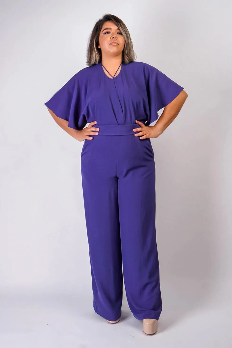 Bluebonnet Pleated Wrap Necee Jumpsuit in