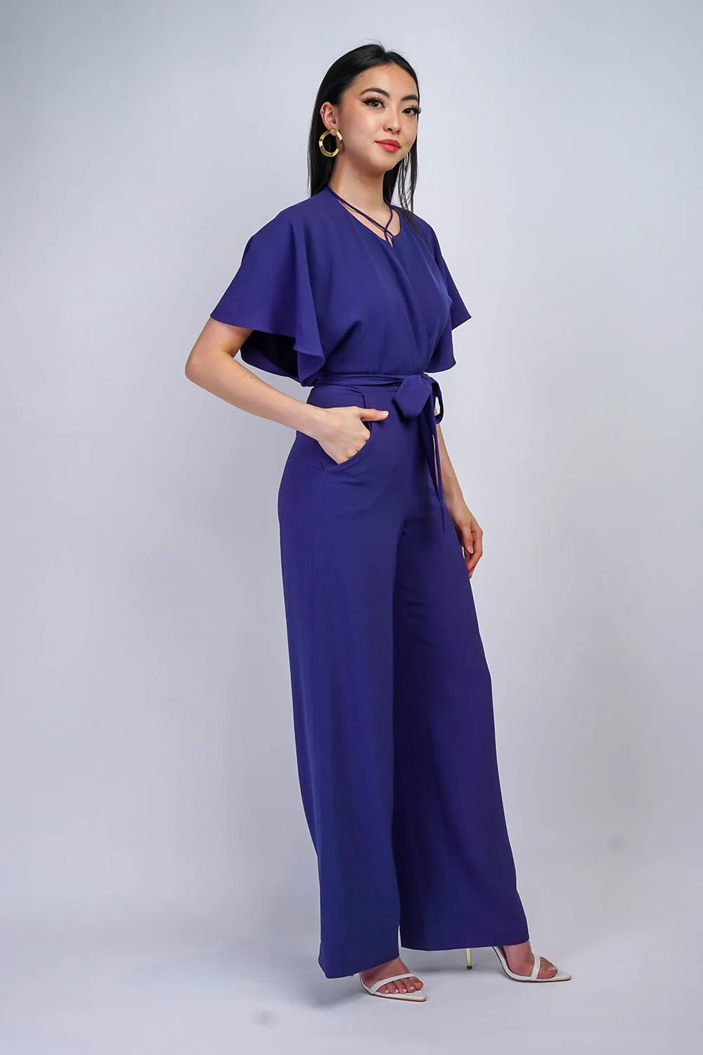 Bluebonnet Pleated Wrap Necee Jumpsuit in