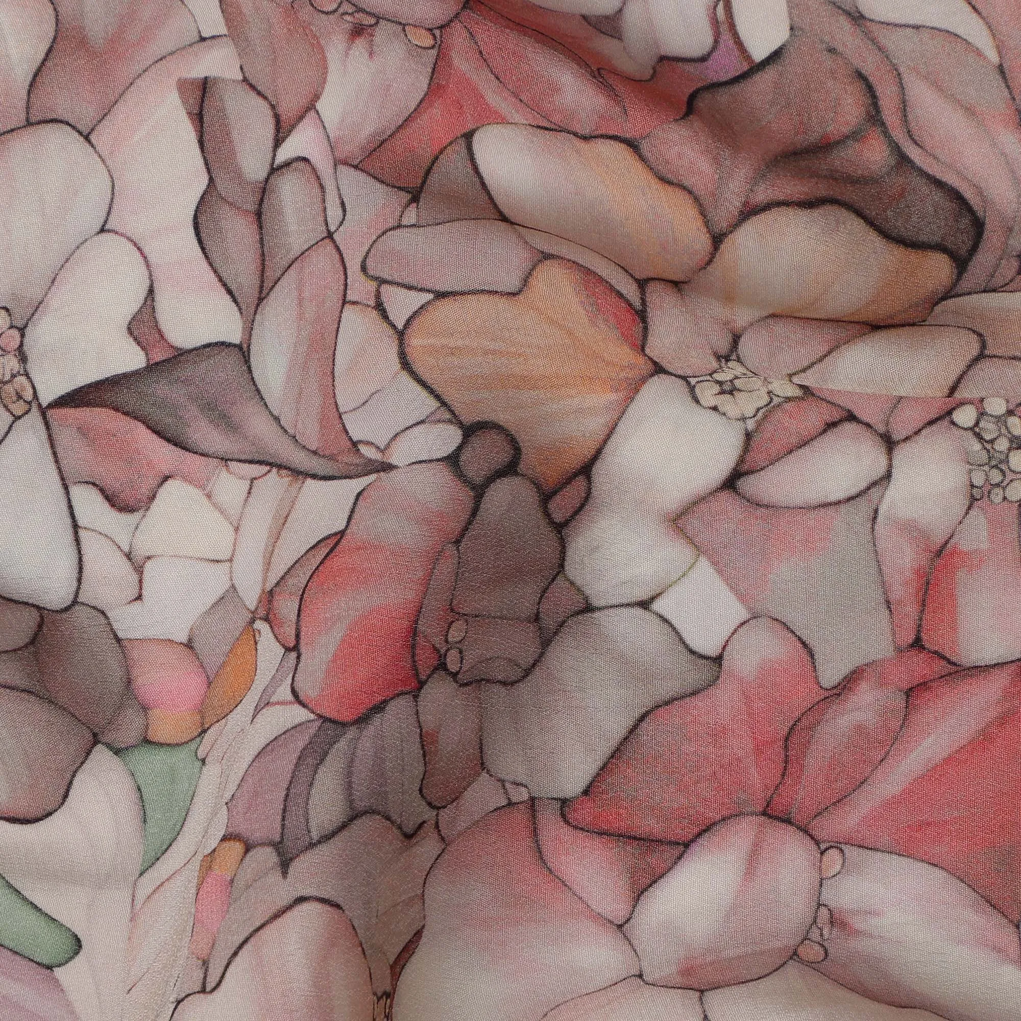 Blush Pink Viscose Digital Printed Fabric with Floral Bouquet Design, 110 cm Width-D21316