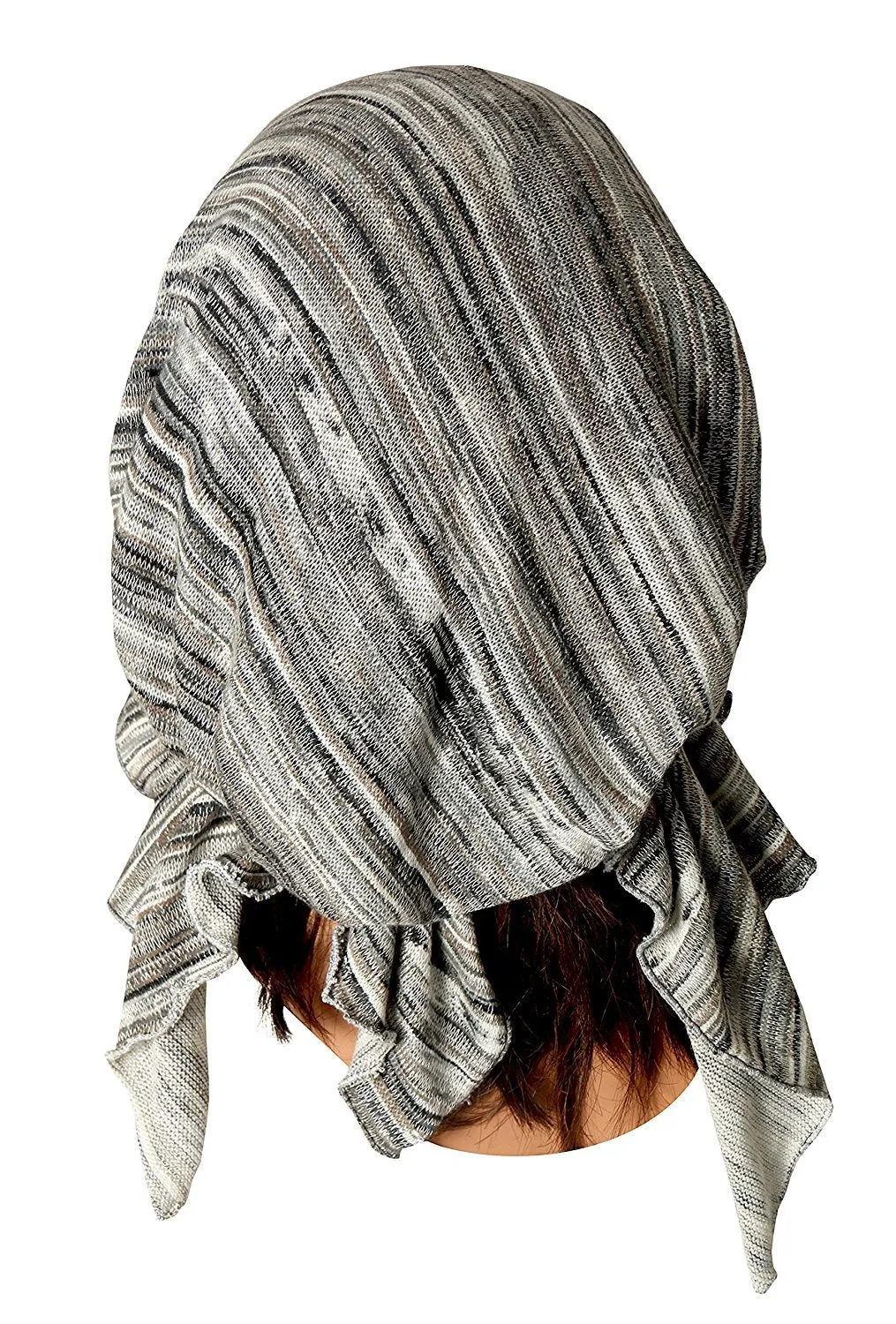 Boho Chic Pre-tied Head-Scarf Tichel Textured Breathable Knit Collection ShariRose (Black white gray taupe short - 402)