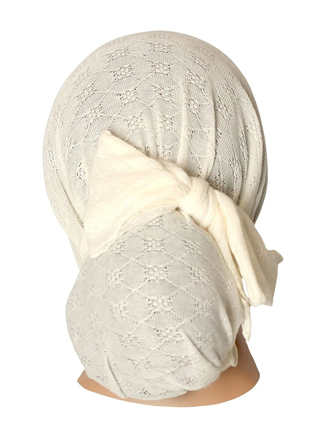 Boho Chic Pre-tied Head-Scarf Tichel Textured Breathable Knit Collection ShariRose (Cream long - sk04)