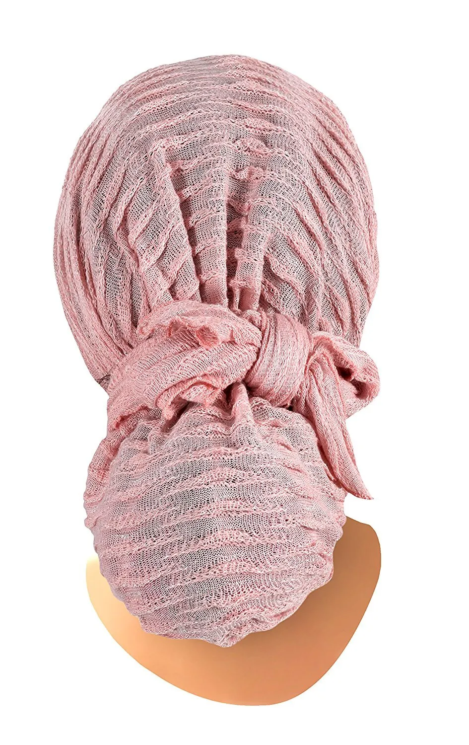 Boho Chic Pre-tied Head-Scarf Tichel Textured Knit Collection ShariRose (Champagne pink shimmer long - 407)