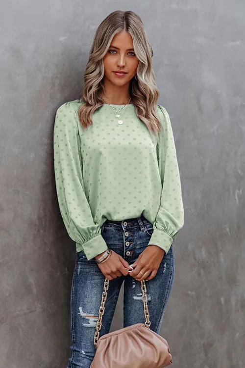 Breezing In Mint Green Dot Long Sleeve Top