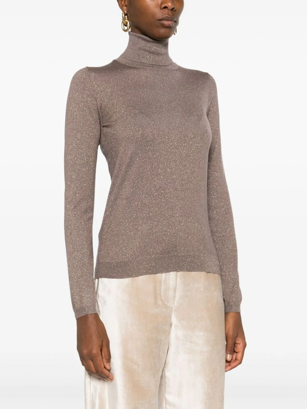 BRUNELLO CUCINELLI Silken Cashmere Turtleneck Sweater in Coffee Brown