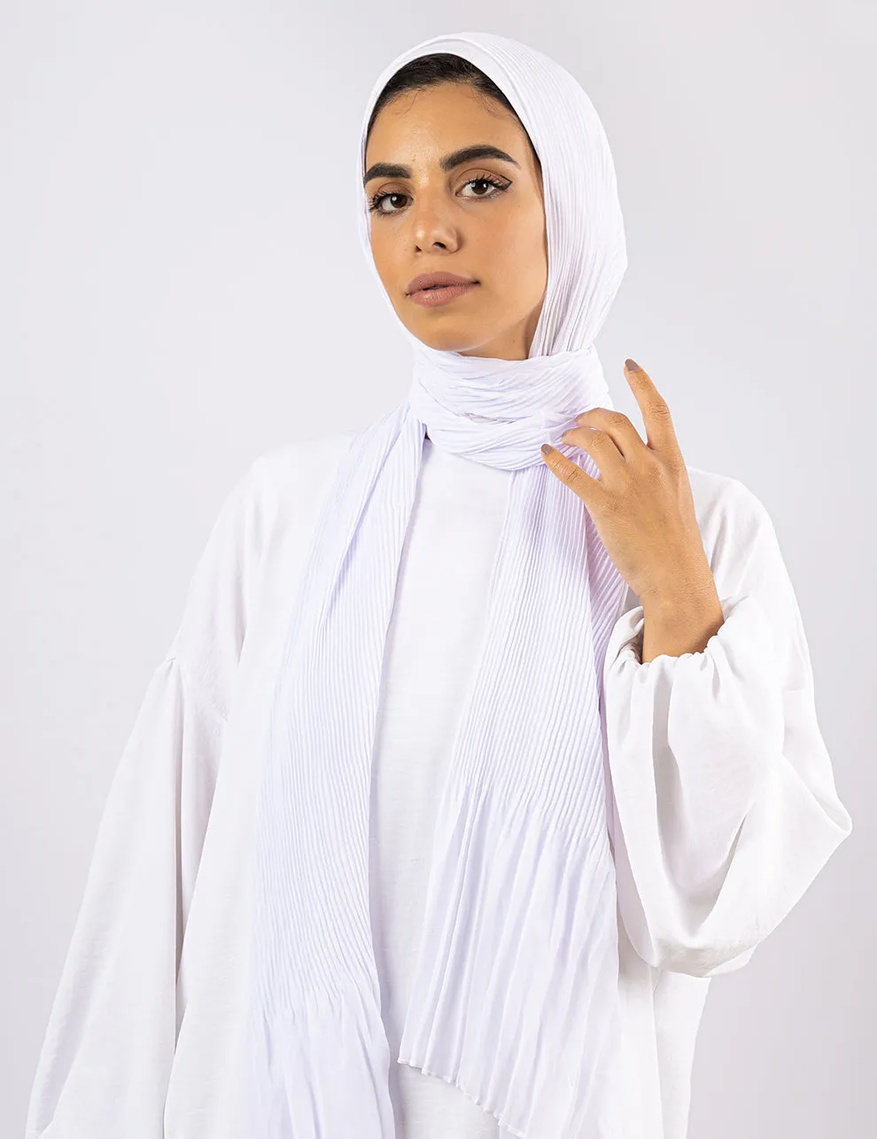 Cascade Pleat Hijab - White