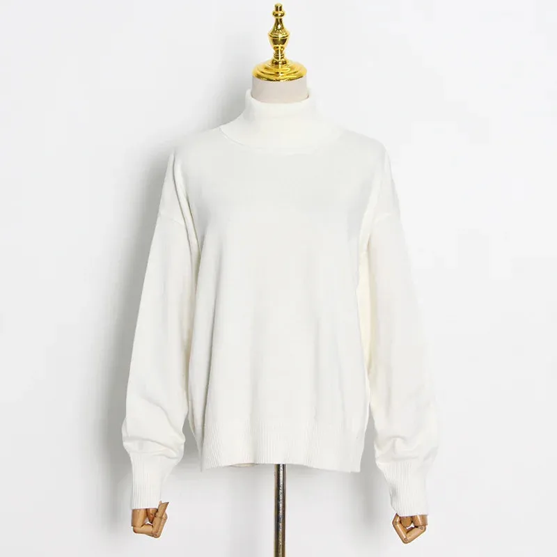 Casual Pink Women's Turtleneck Sweater Long Sleeve Korea Fashion Loose Solid Minimalist Women Clothing Spring Style