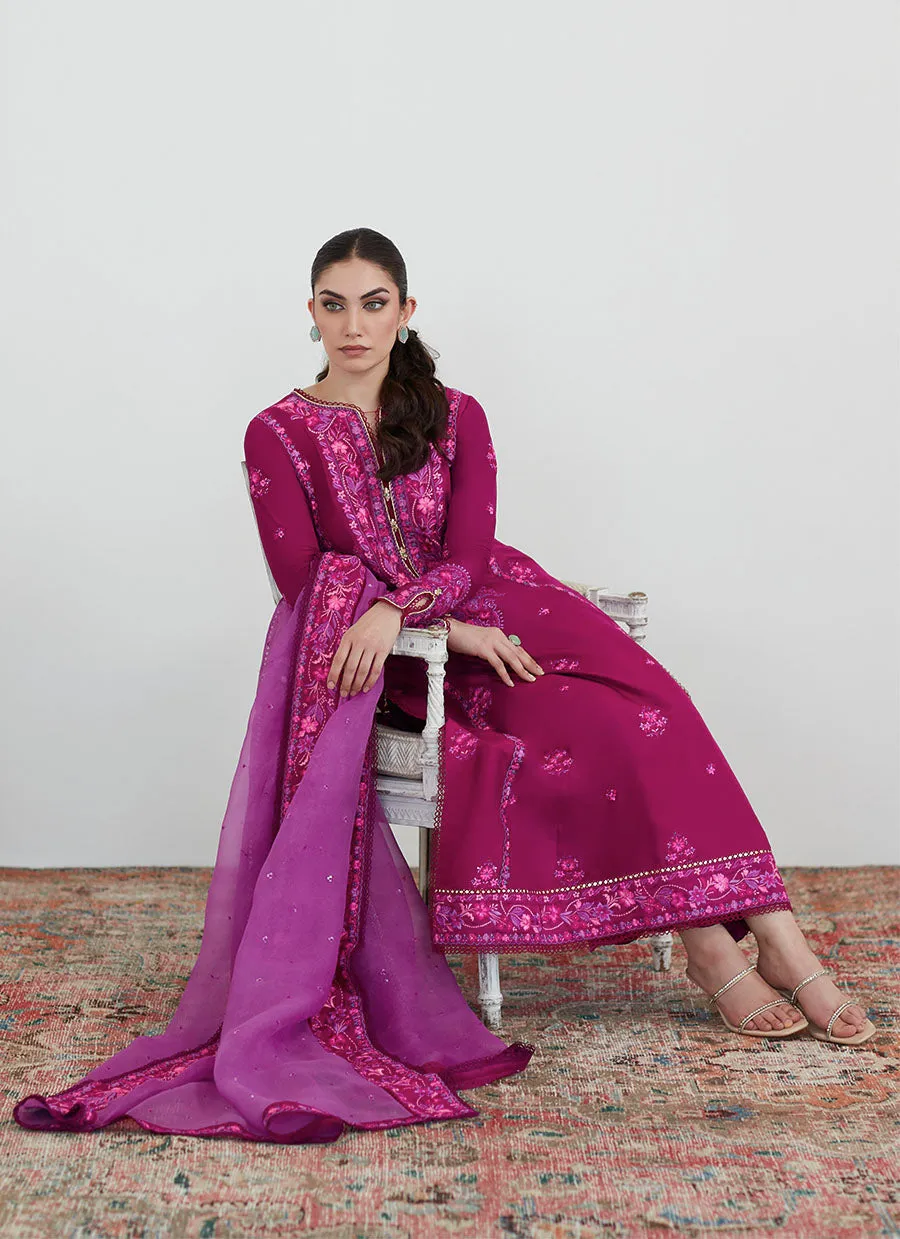 Catelyn Fuchsia Embroidered Shirt with Organza Dupatta