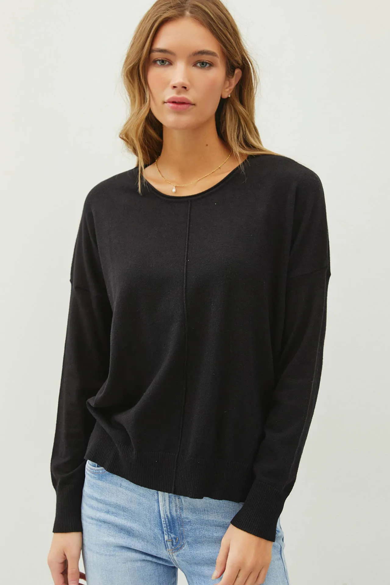 CENTER FRONT SEAM LONG SLEEVE SWEATER