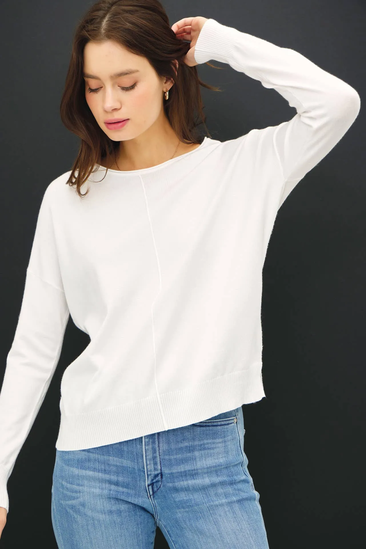 CENTER FRONT SEAM LONG SLEEVE SWEATER