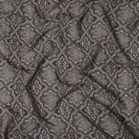 Charcoal Black Viscose Digital Printed Fabric with Paisley Floral Motifs, 110 cm Width-D21294