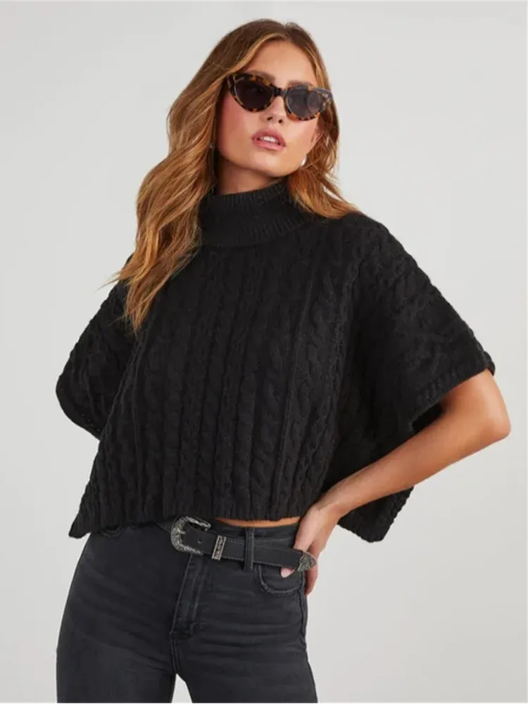 Chic Stylish Solid Cozy Comfortable Casual Short-Sleeved Turtleneck Pullover Knit Sweater