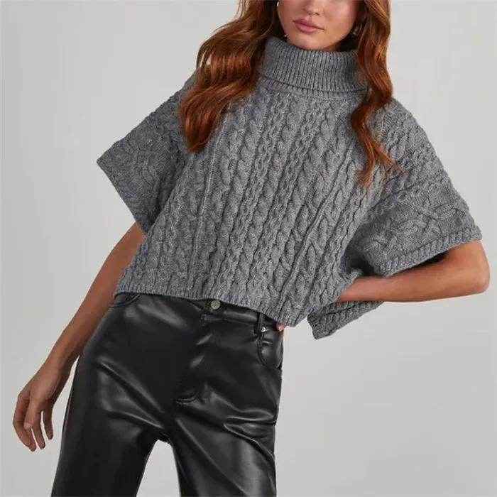 Chic Stylish Solid Cozy Comfortable Casual Short-Sleeved Turtleneck Pullover Knit Sweater