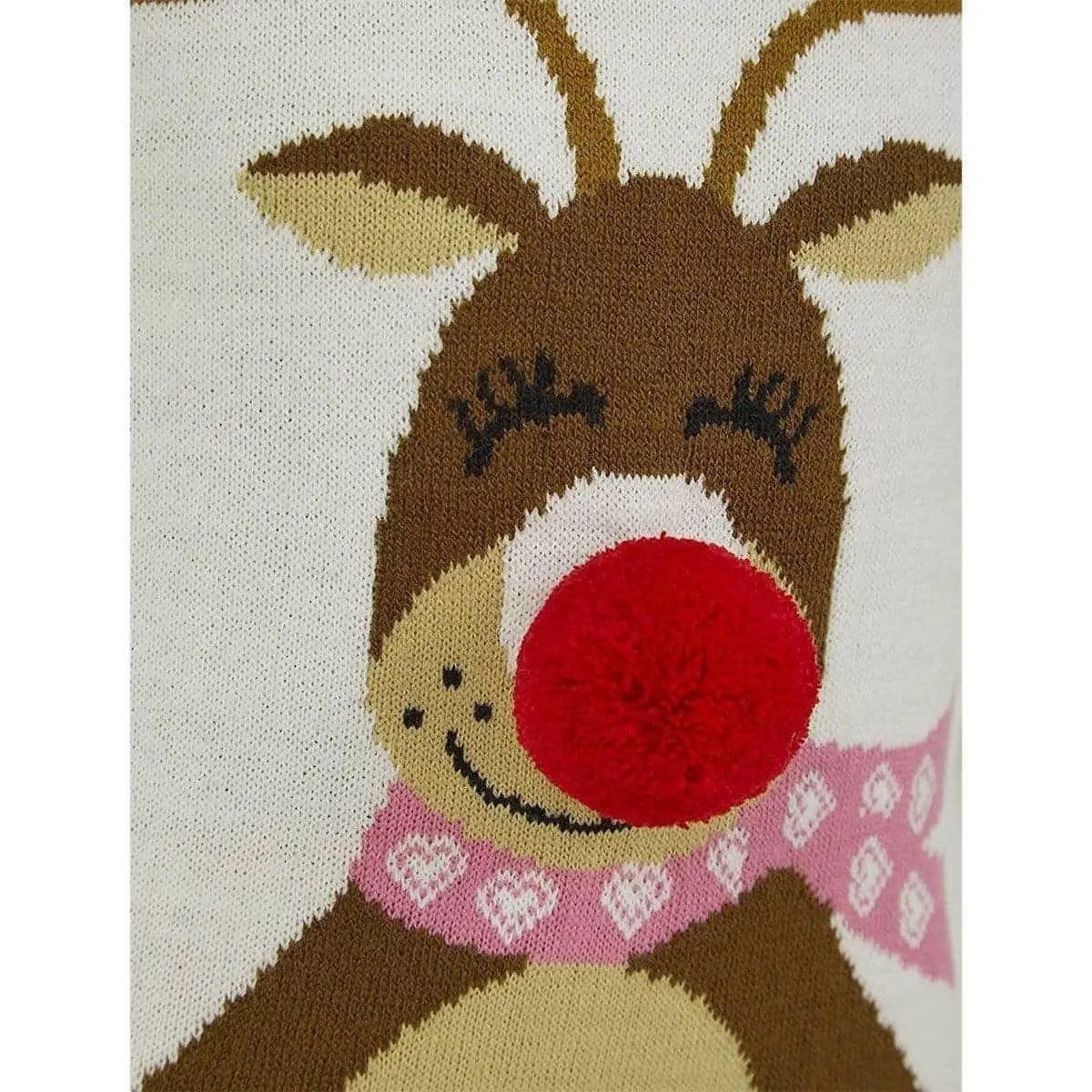 Christmas Happy Reindeer Pom Pom Nose Junior Christmas Jumper