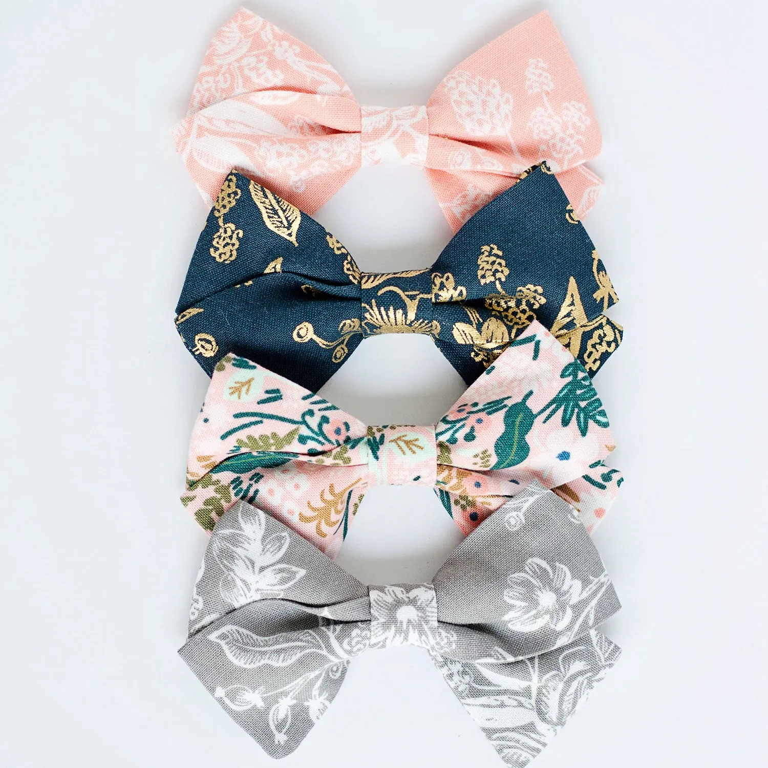 Classic Hair Bow Clip Or Headband / Navy Metallic Toile