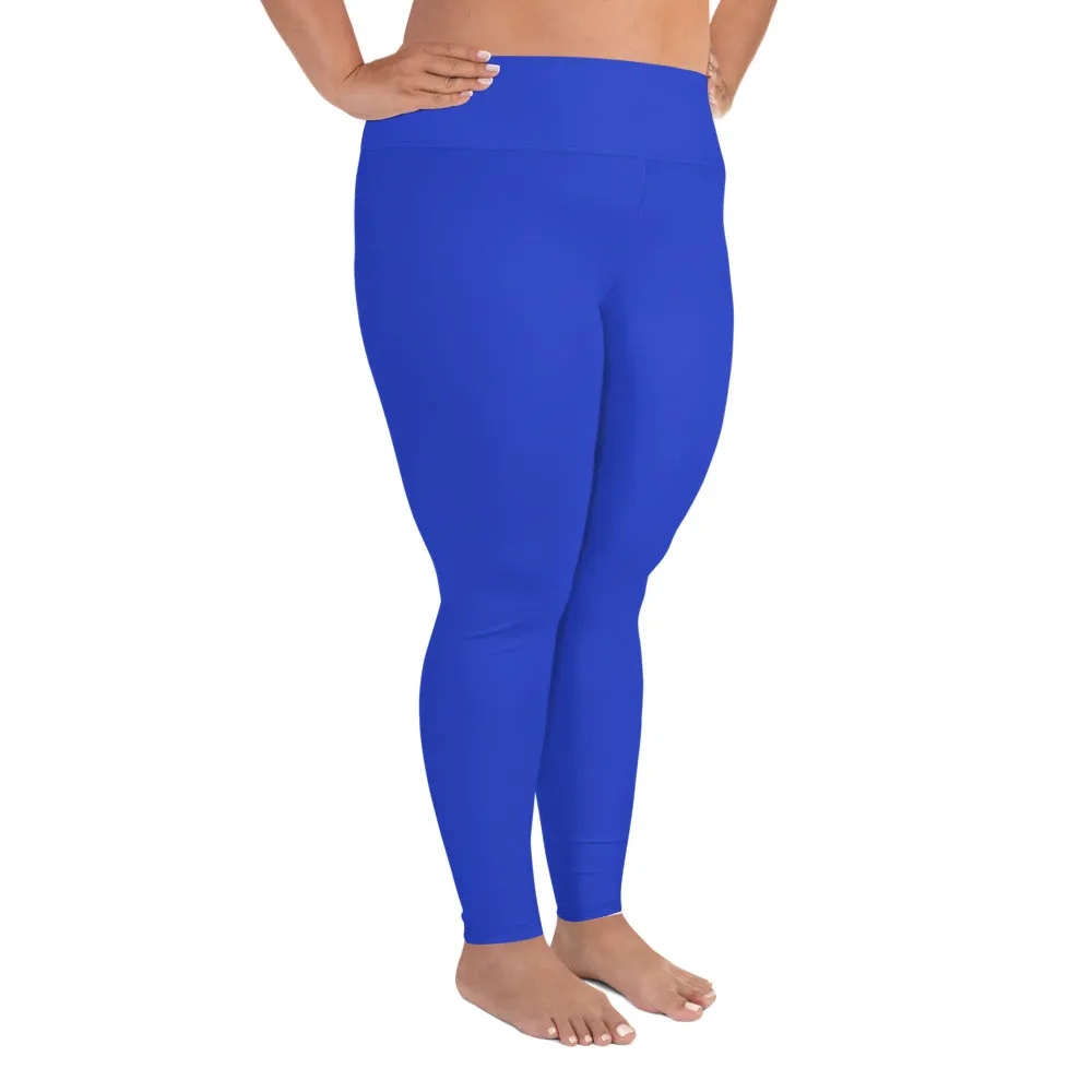 Cobalt Blue Women's Tights, Solid Color Plus Size High Waist Long Women's Yoga Tights/ Leggings- Made in USA/EU