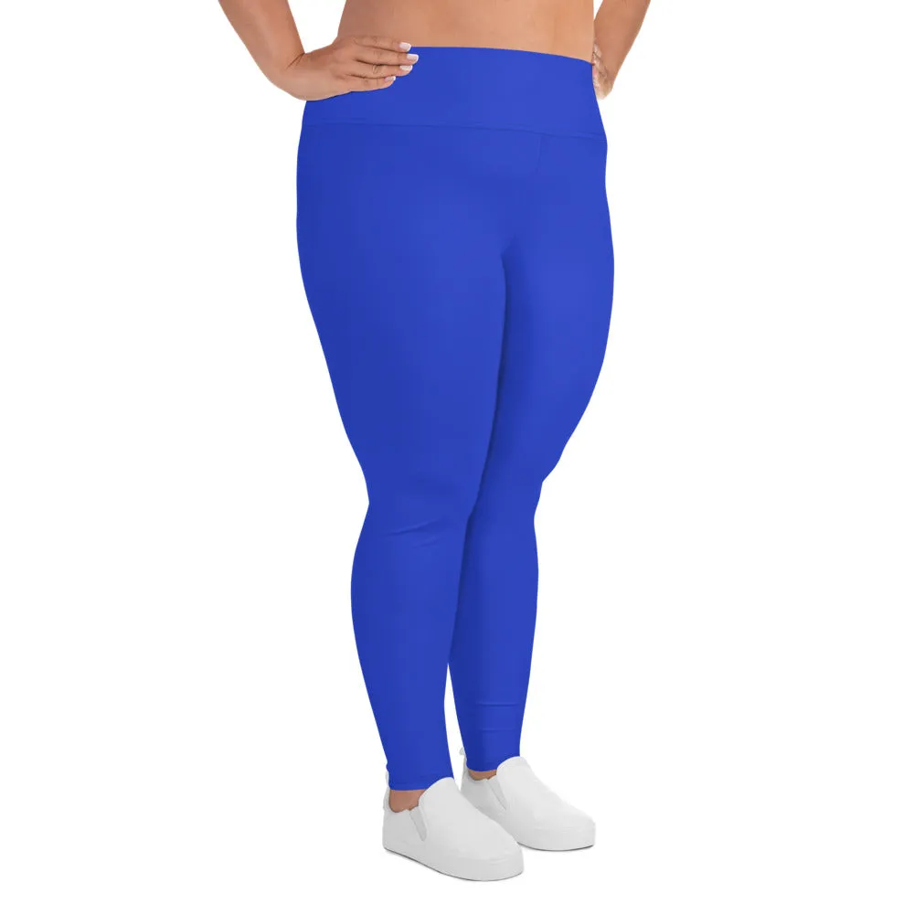 Cobalt Blue Women's Tights, Solid Color Plus Size High Waist Long Women's Yoga Tights/ Leggings- Made in USA/EU